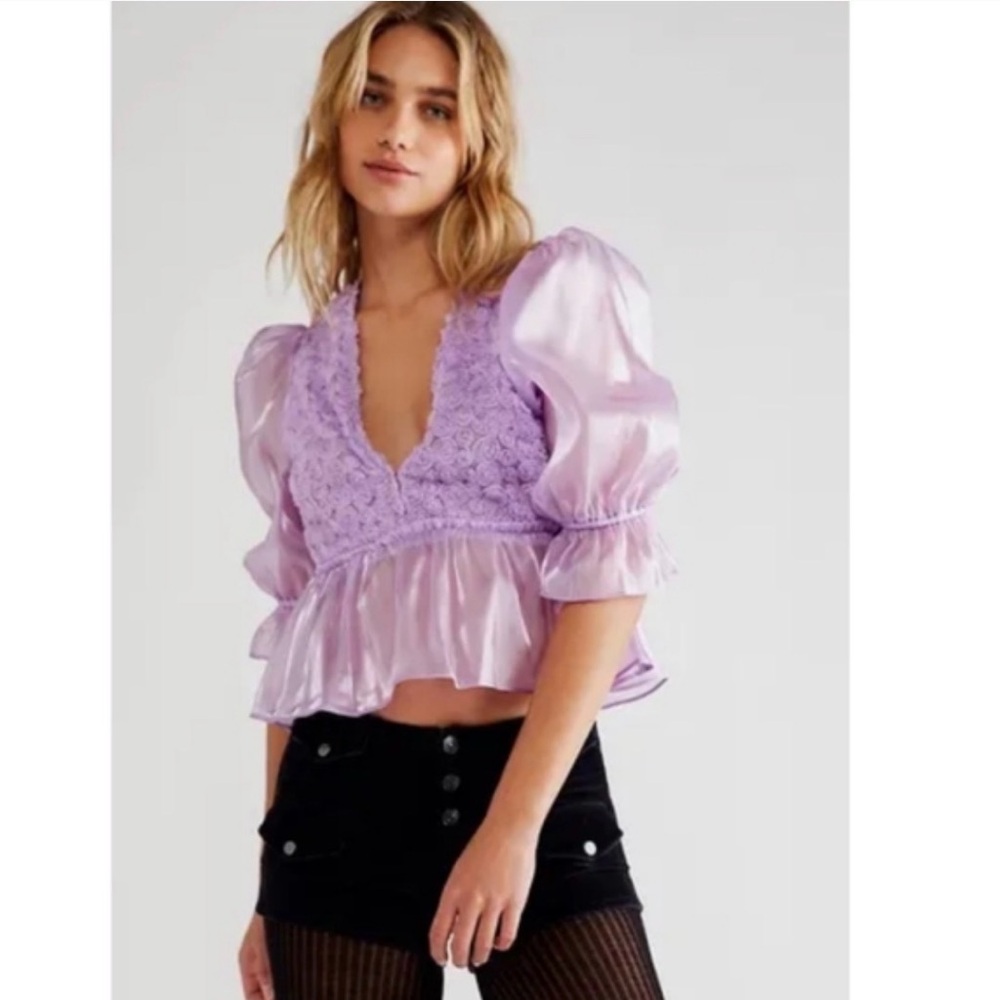 Free People Faye Purple Sheer Floral Blouse‎